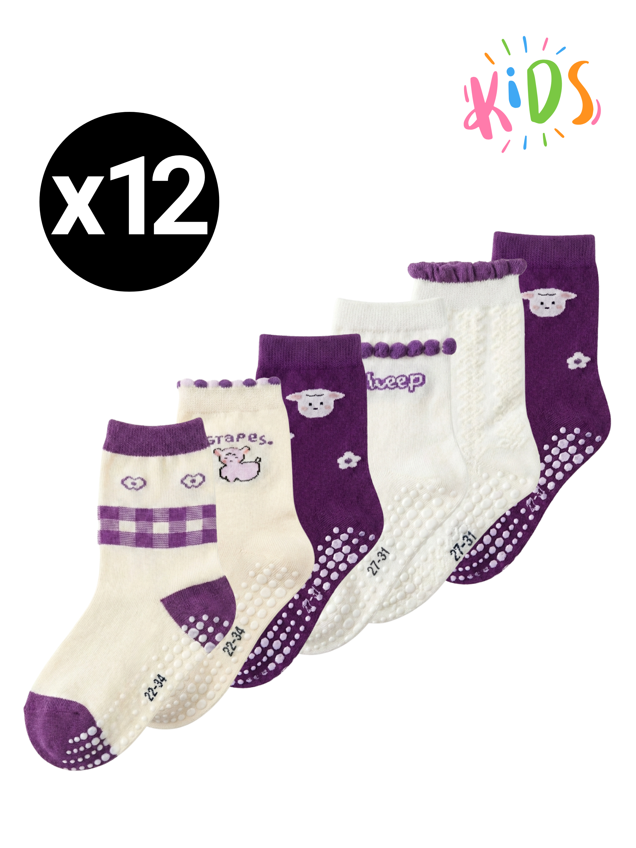 Chaussettes Antidérapantes Fille – Pack (x12)