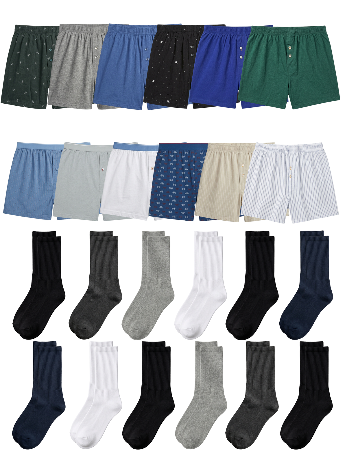 Pack Essential Homme™ – Caleçons (x12) & Chaussettes (x15)