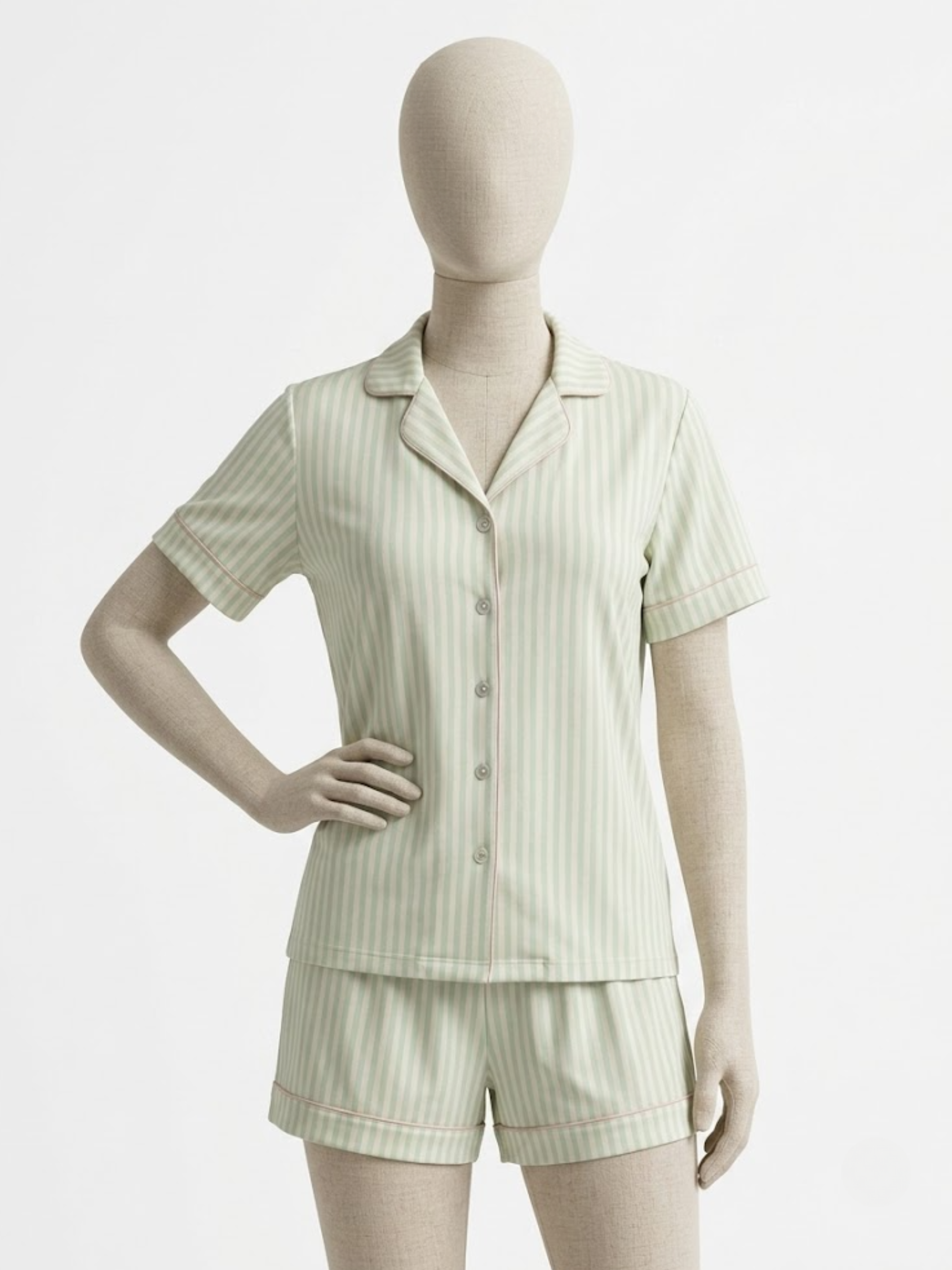 Ensemble Pyjama Court Rayé Douceur – Vert