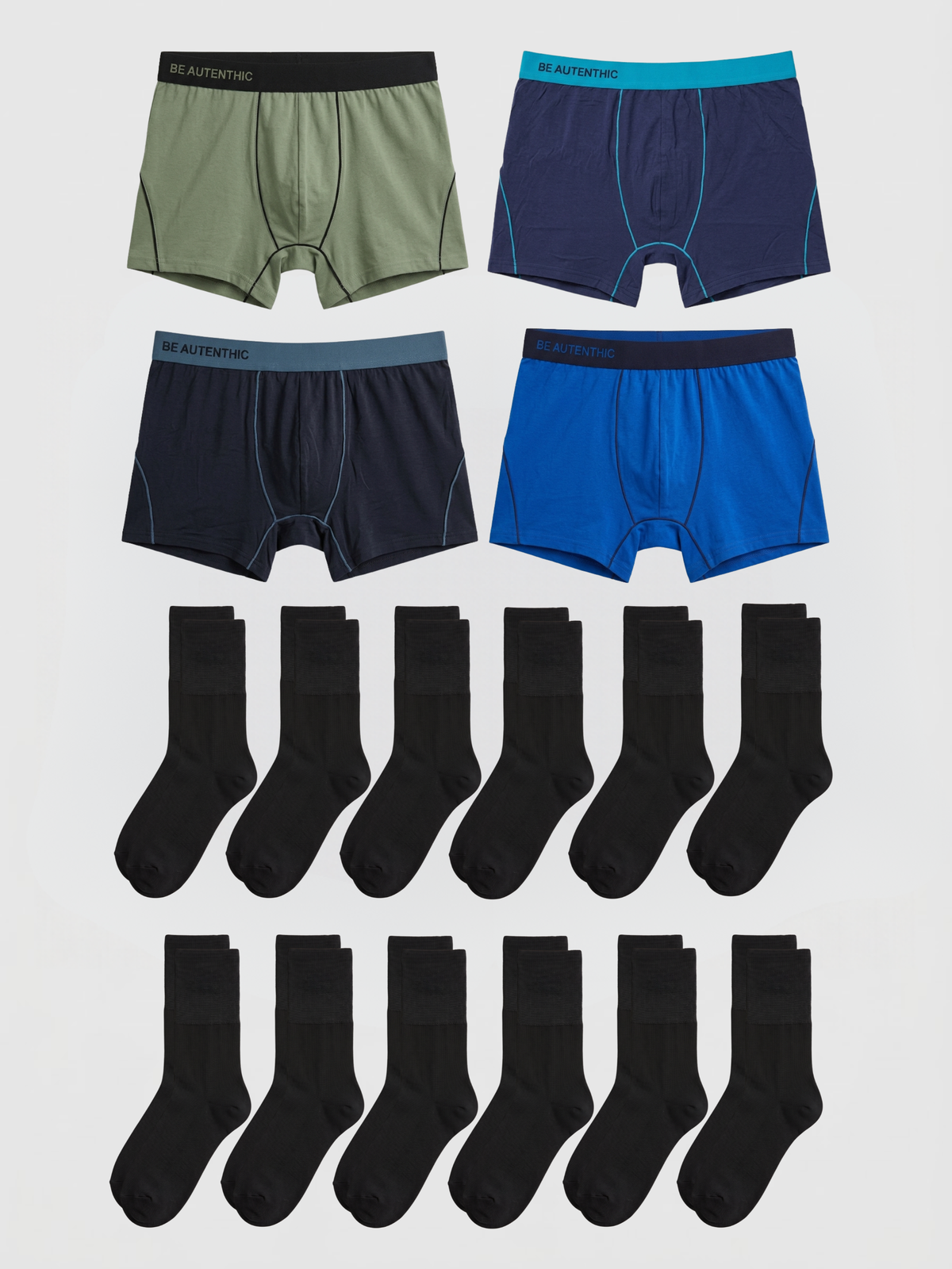 Pack Essential Homme™ en Bambou – Boxers (x4) & Chaussettes (x12)