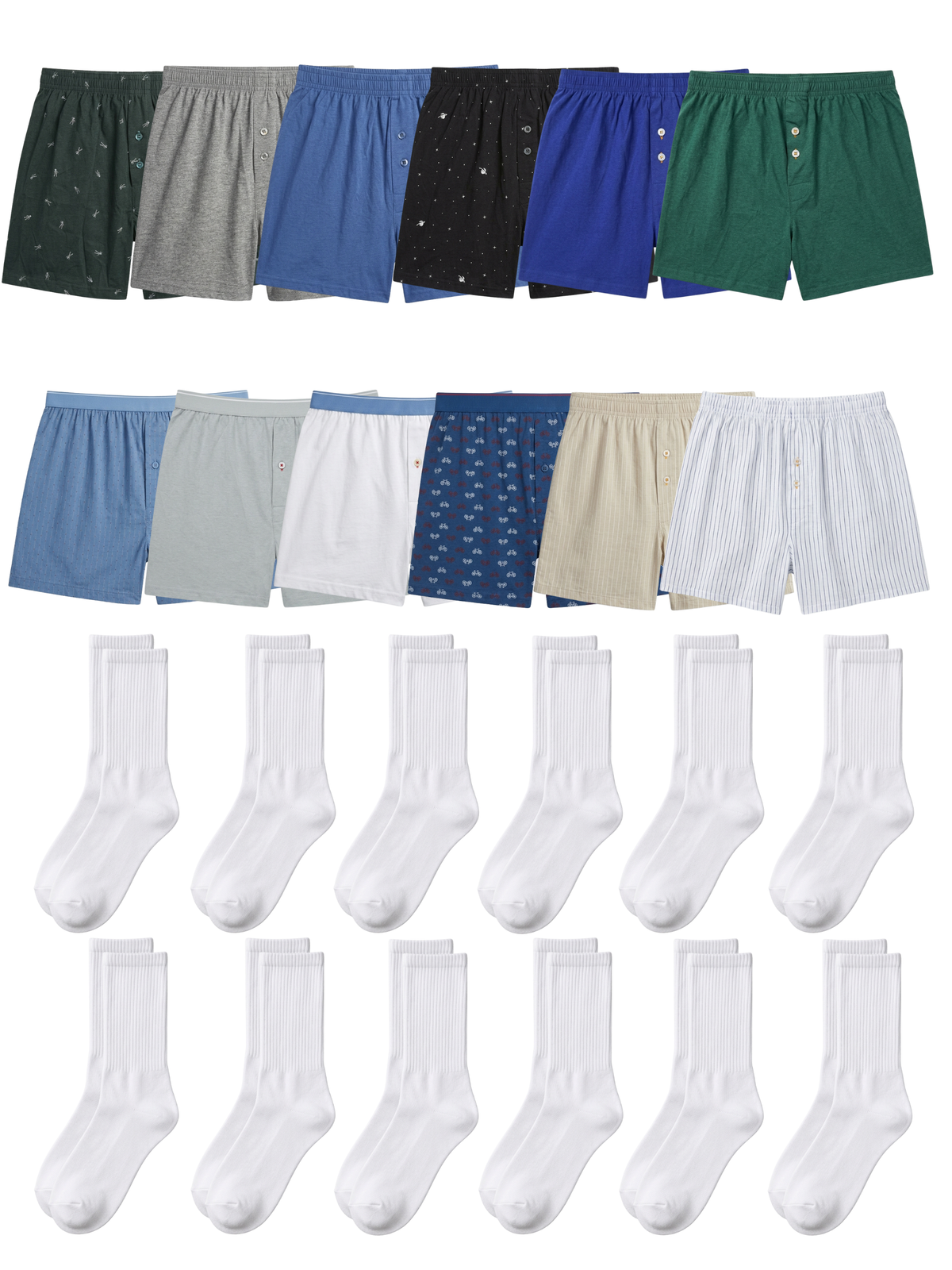 Pack Essential Homme™ – Caleçons (x12) & Chaussettes (x15)