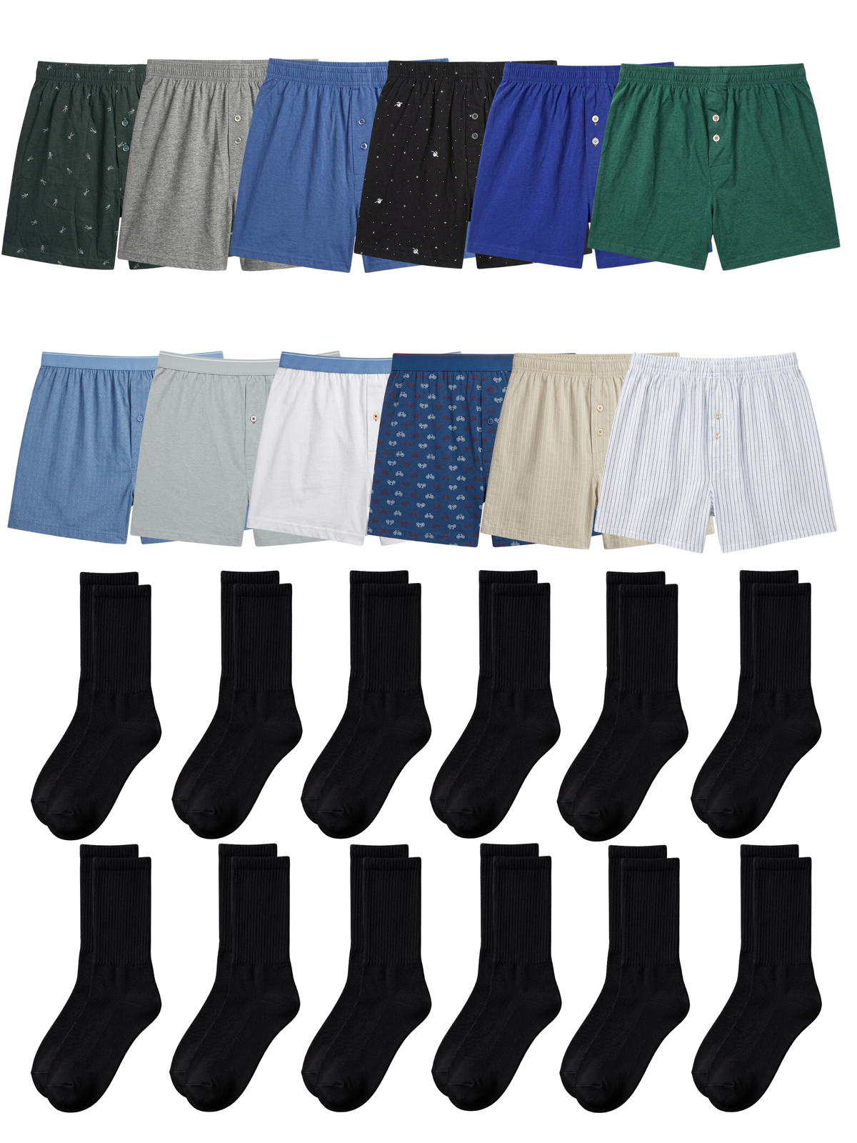 Pack Essential Homme™ – Caleçons (x12) & Chaussettes (x15)