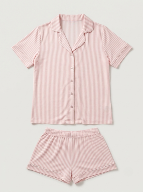 Ensemble Pyjama Court Rayé Douceur – Rose