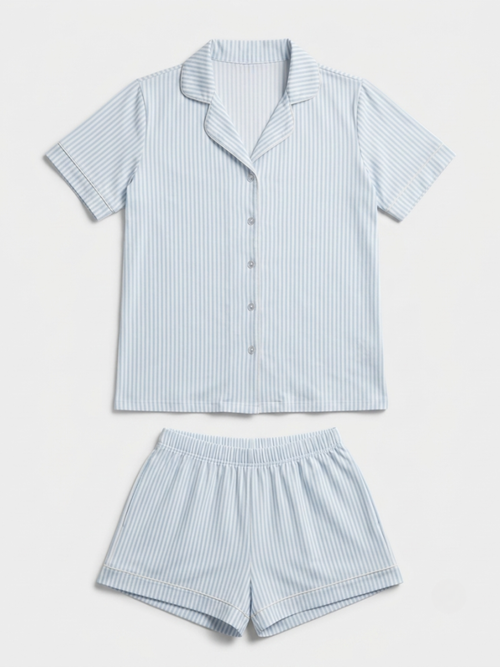 Ensemble Pyjama Court Rayé Douceur – Bleu Ciel