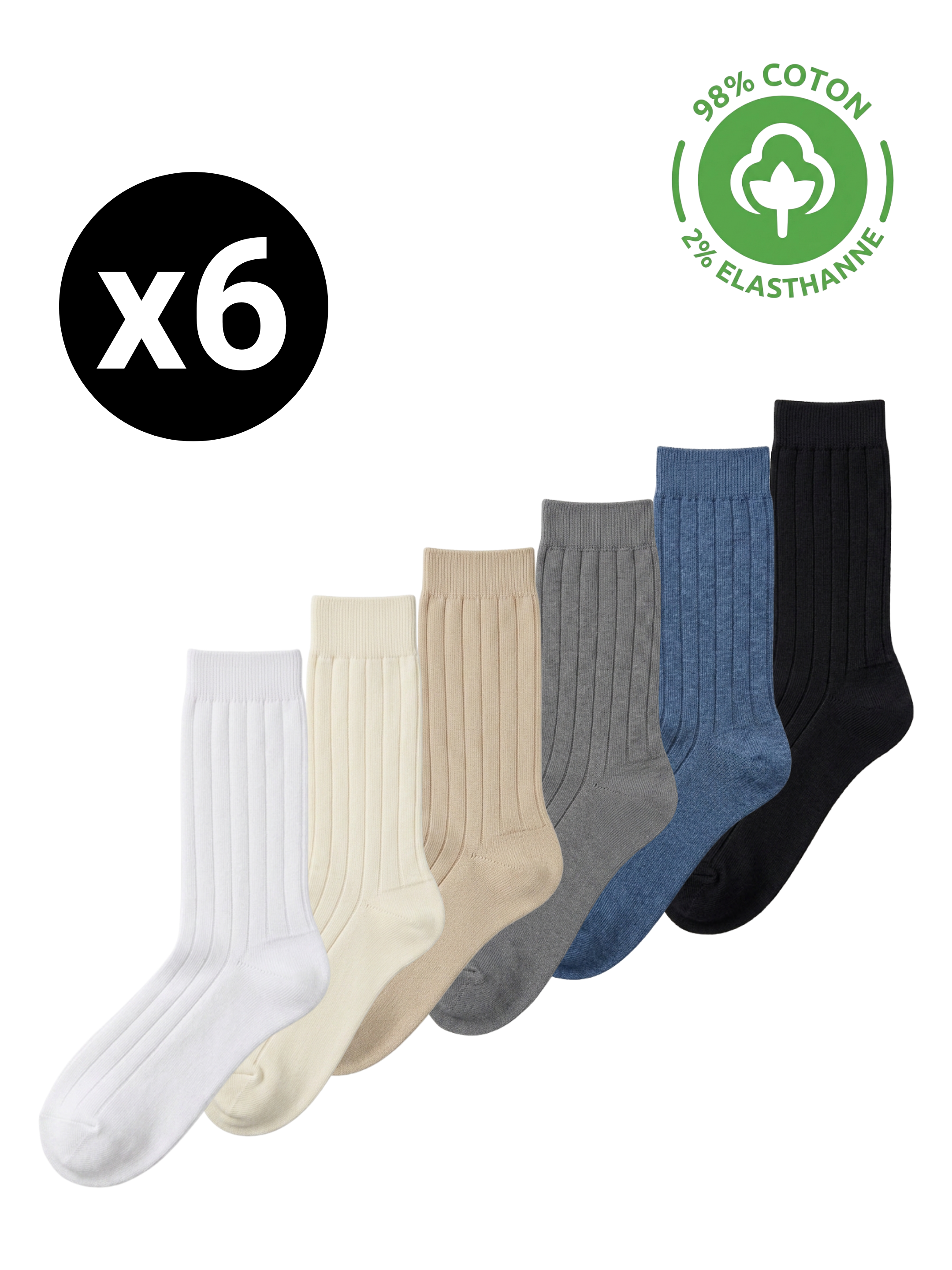 Chaussettes Classiques Côtelées en Coton – 40/46