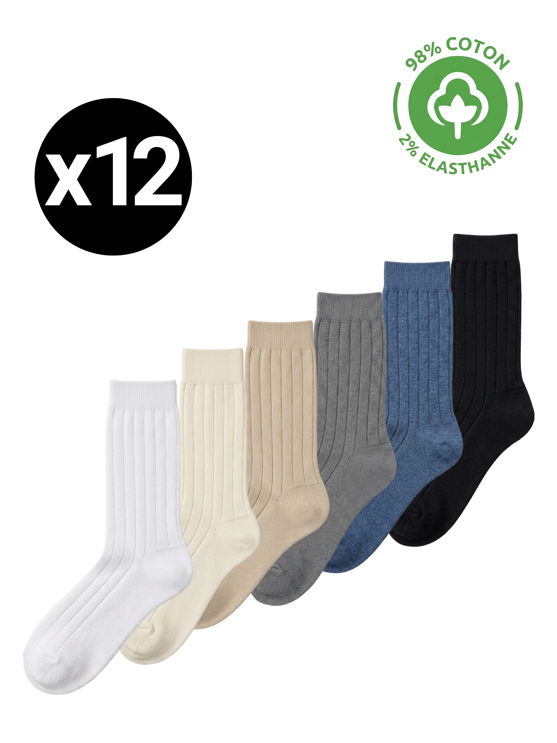 Chaussettes Classiques Côtelées en Coton – 40/46