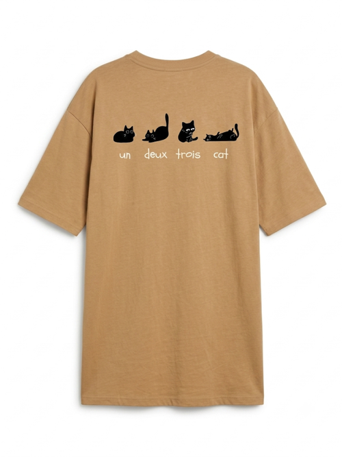 T-shirt Oversize "Cute Cat" pour Femme – Beige
