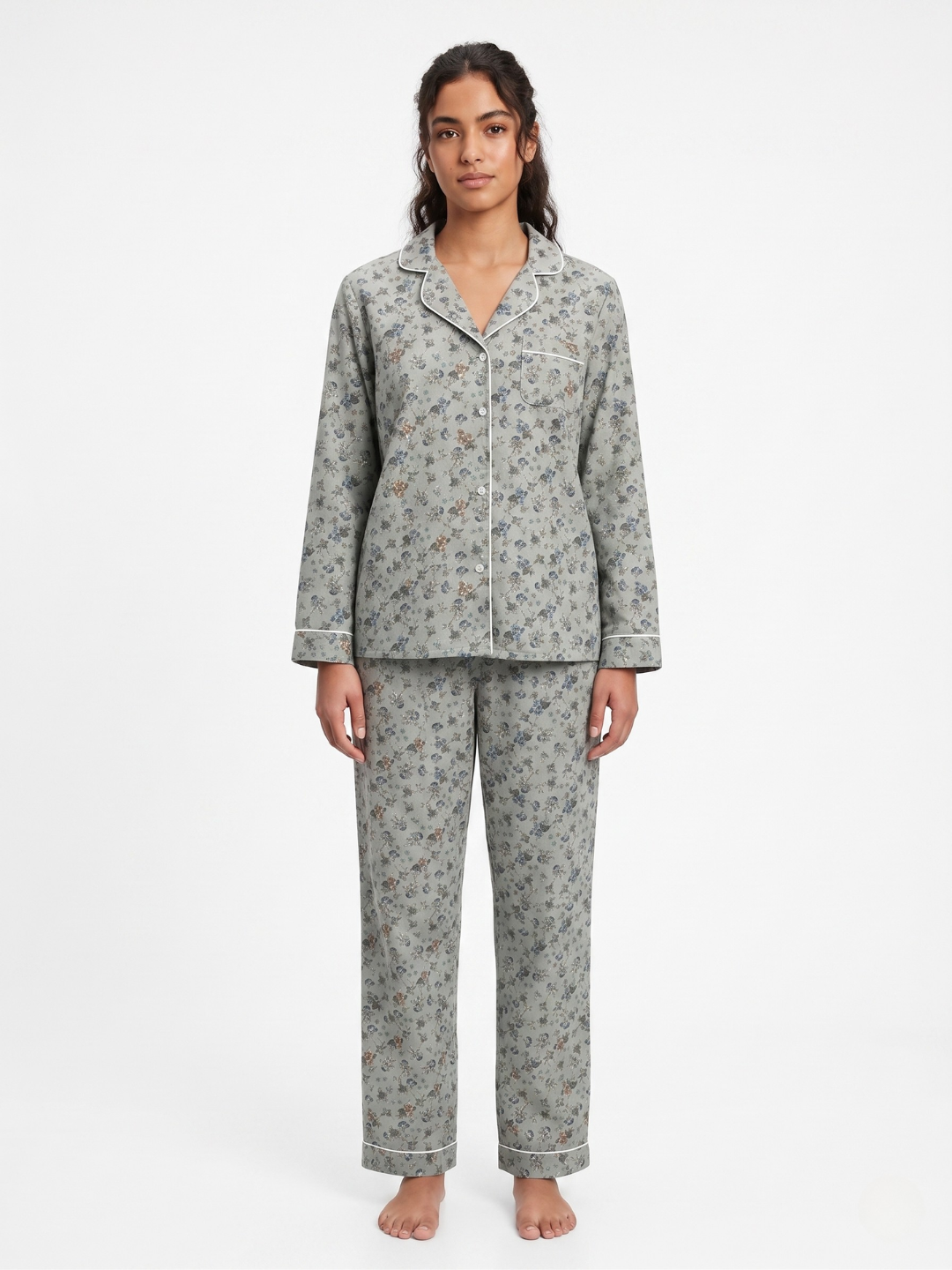 Ensemble Pyjama Fleuri – Gris Perle