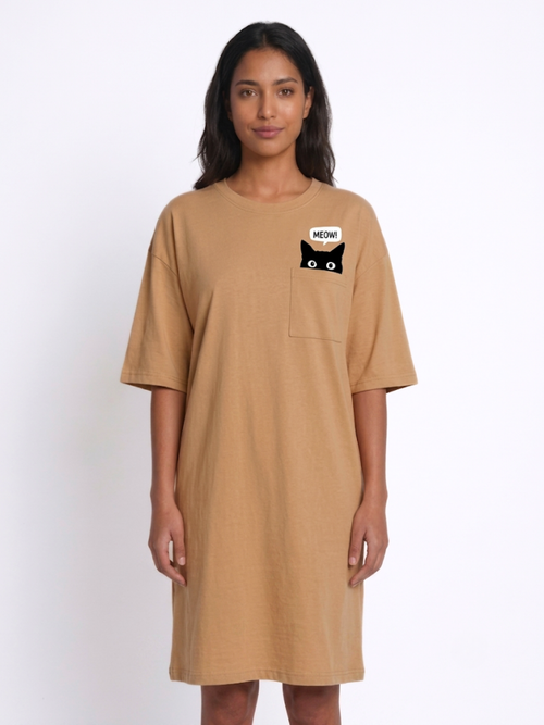 T-shirt Oversize "Cute Cat" pour Femme – Beige