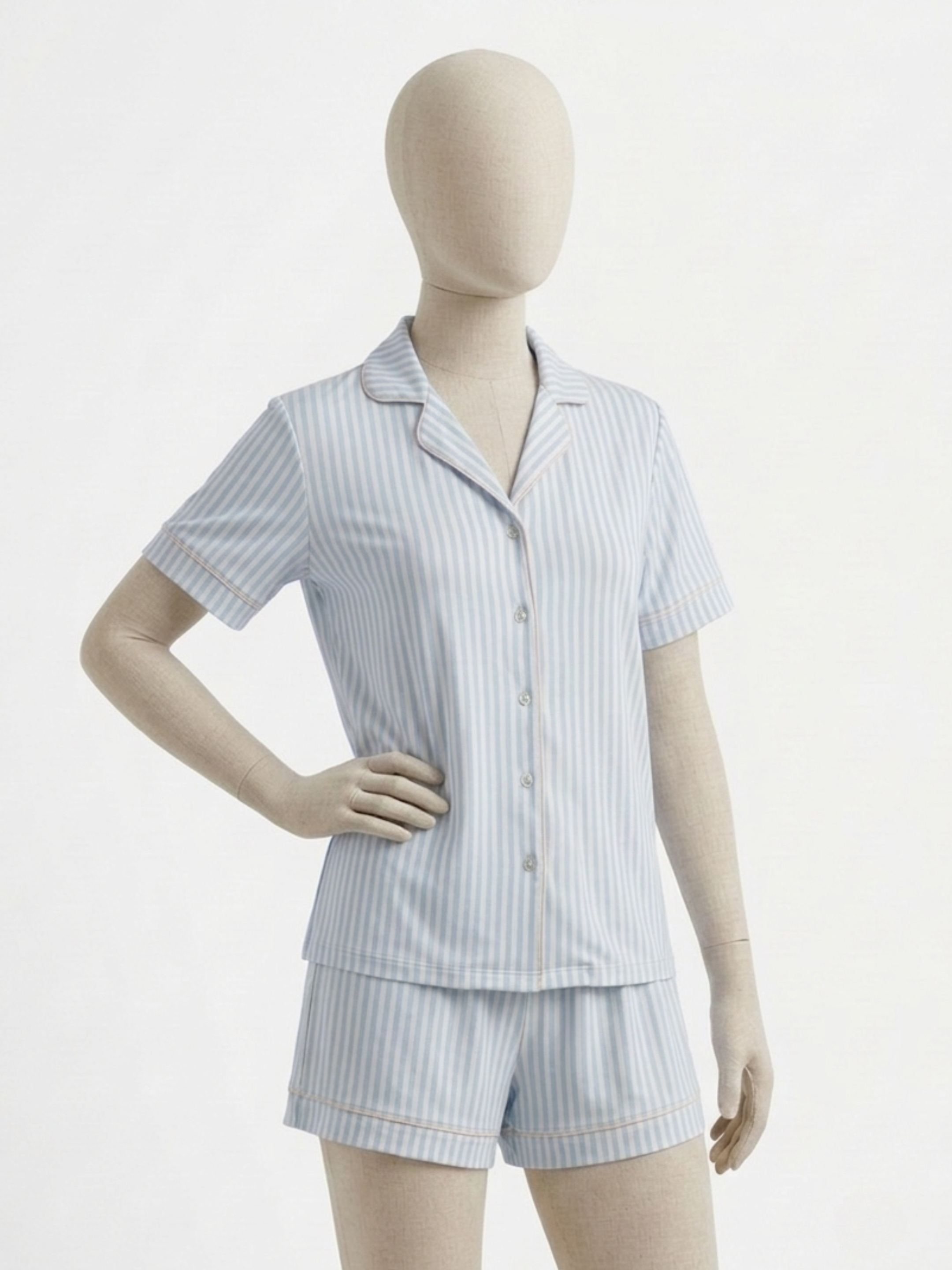 Ensemble Pyjama Court Rayé Douceur – Bleu Ciel