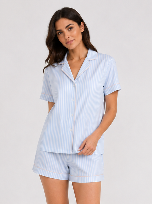Ensemble Pyjama Court Rayé Douceur – Bleu Ciel