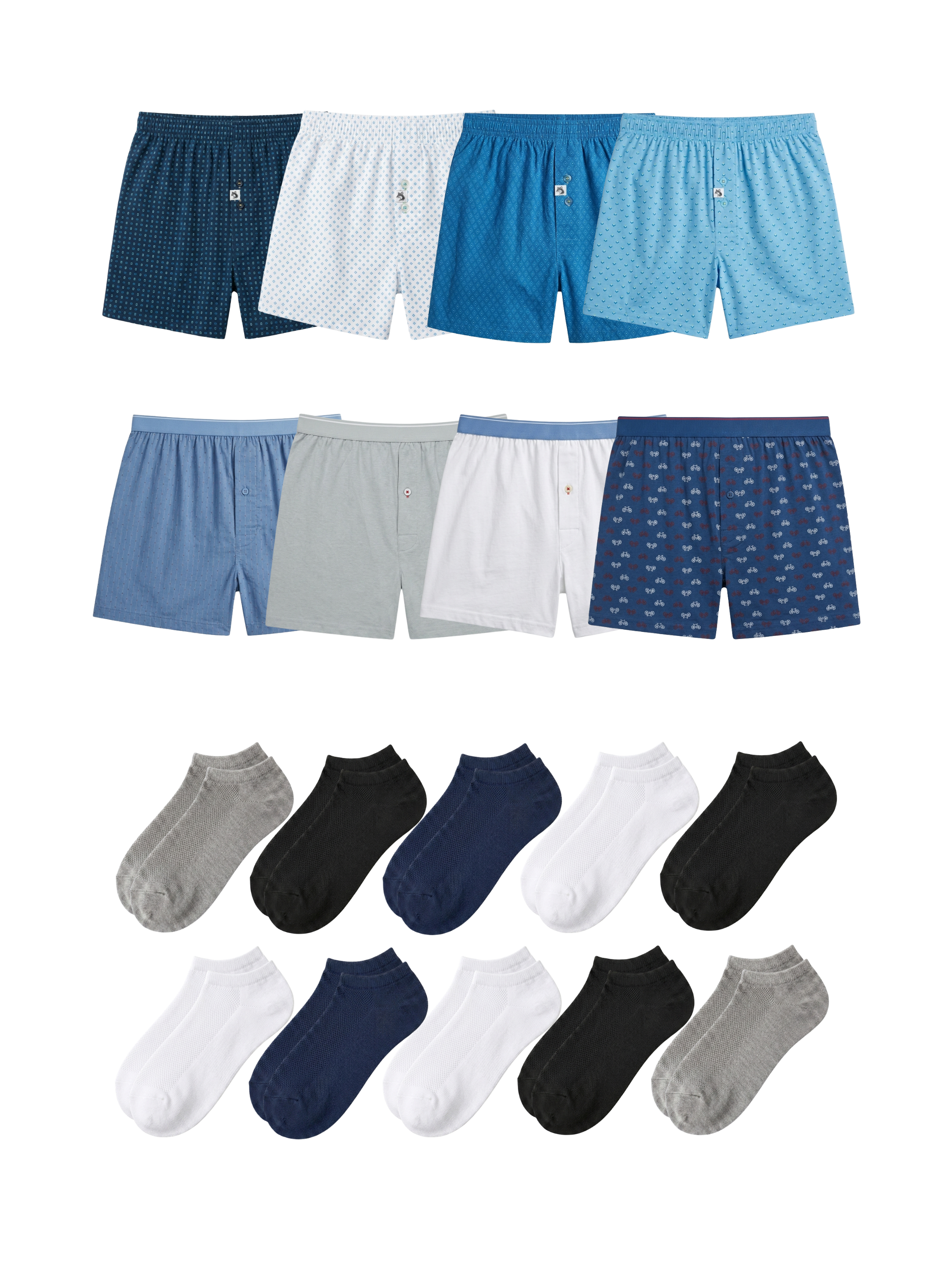 Pack Essential Homme™ – Caleçons (x8) & Socquettes (x12)