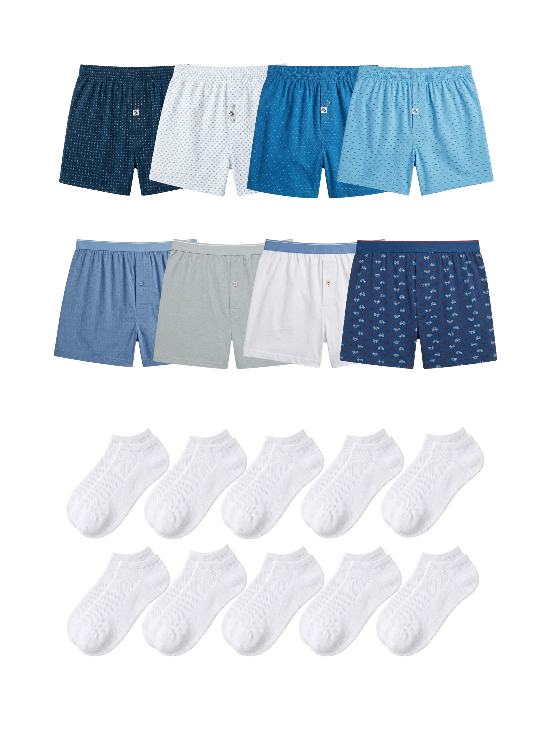 Pack Essential Homme™ – Caleçons (x8) & Socquettes (x12)